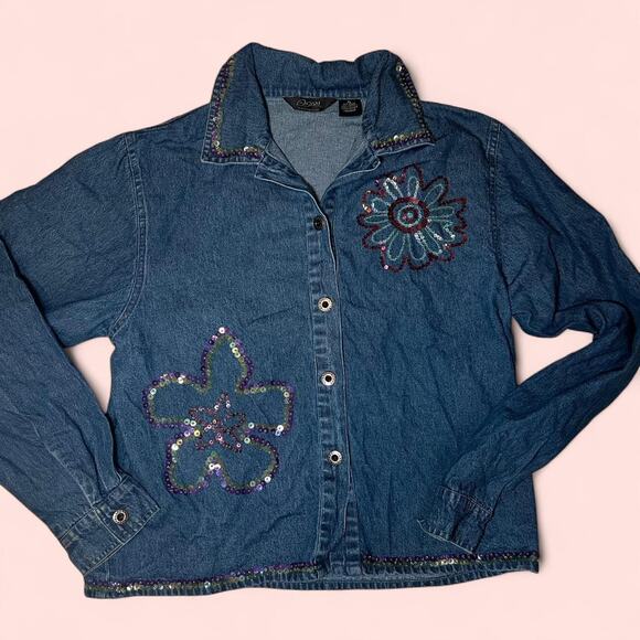 Vtg blue denim button up shirt - Picture 1 of 4